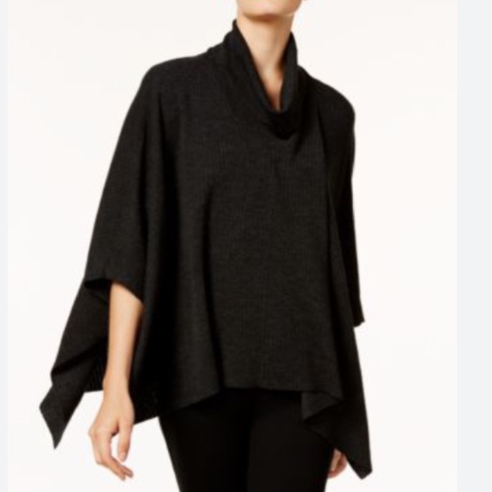 Eileen Fisher 100% Merino Wool Poncho Sweater Oversized Cowl Neck Gray Lagenlook